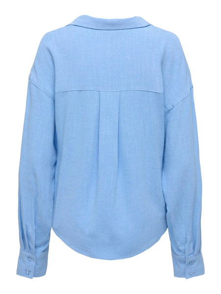 ONLY Linen Blend Balloon Shirt in Blue