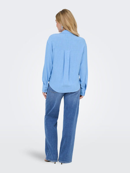 ONLY Linen Blend Balloon Shirt in Blue