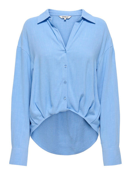 ONLY Linen Blend Balloon Shirt in Blue