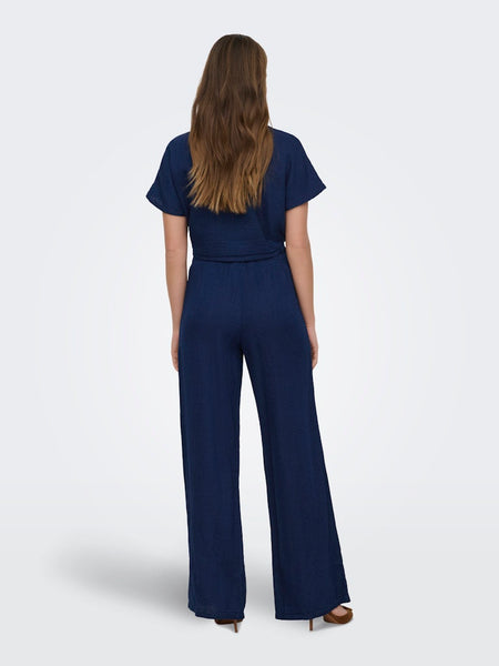 ONLY Short Sleeve Knot Cotton Shirt in Dark Blue