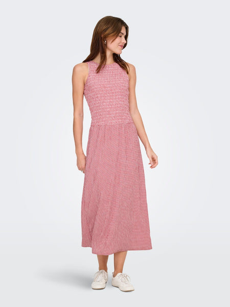 ONLY Checked Sleeveless Smock Midi Dress in Red