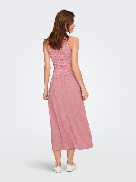 ONLY Checked Sleeveless Smock Midi Dress in Red