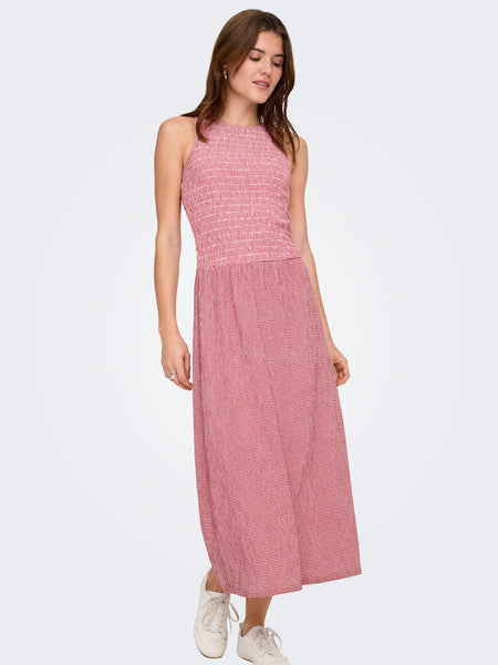 ONLY Checked Sleeveless Smock Midi Dress in Red