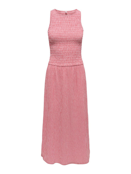 ONLY Checked Sleeveless Smock Midi Dress in Red