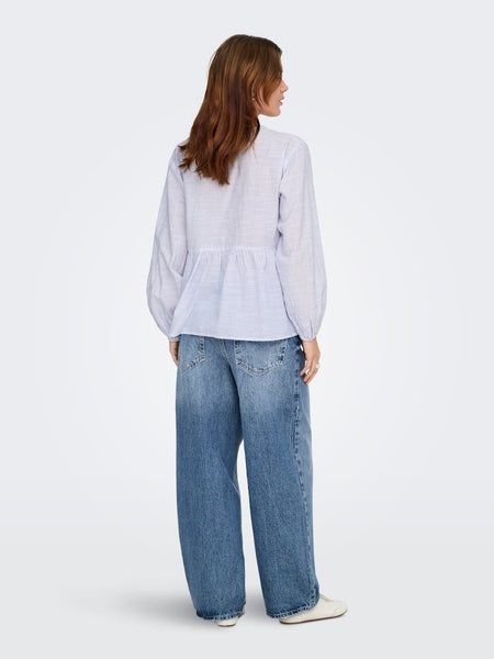 ONLY Pinstripe V-Neck Peplum Shirt in White