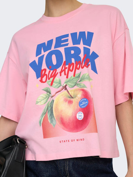 ONLY "New York" Printed T-Shirt in Pink