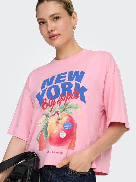 ONLY "New York" Printed T-Shirt in Pink