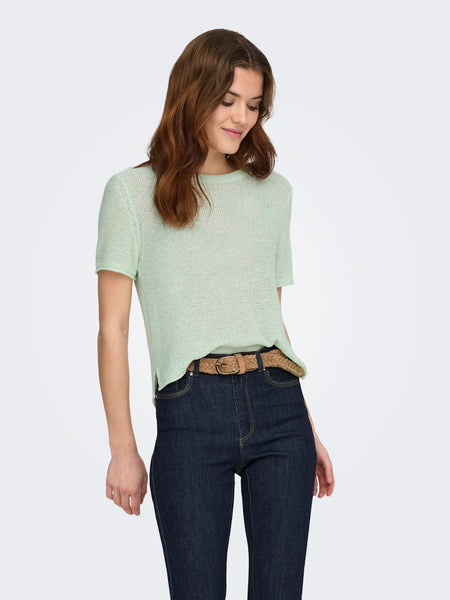 ONLY Short Sleeve Knitted Top in Green