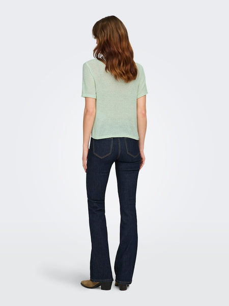 ONLY Short Sleeve Knitted Top in Green