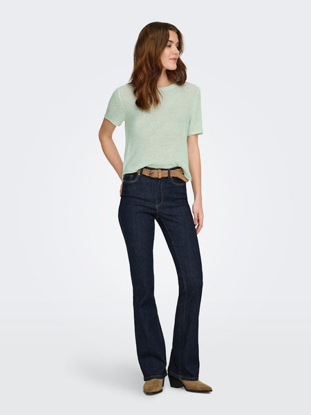 ONLY Short Sleeve Knitted Top in Green