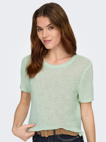 ONLY Short Sleeve Knitted Top in Green