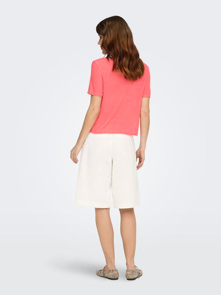 ONLY Short Sleeve Knitted Top in Coral