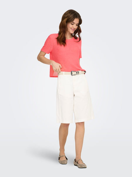 ONLY Short Sleeve Knitted Top in Coral