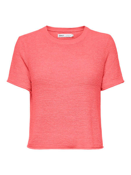 ONLY Short Sleeve Knitted Top in Coral