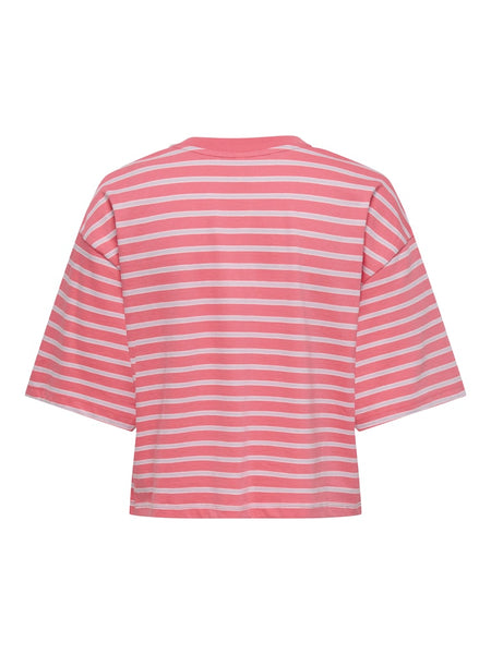 ONLY Striped Loose Fit T-Shirt in Coral