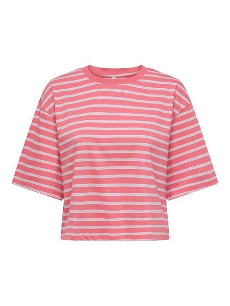 ONLY Striped Loose Fit T-Shirt in Coral