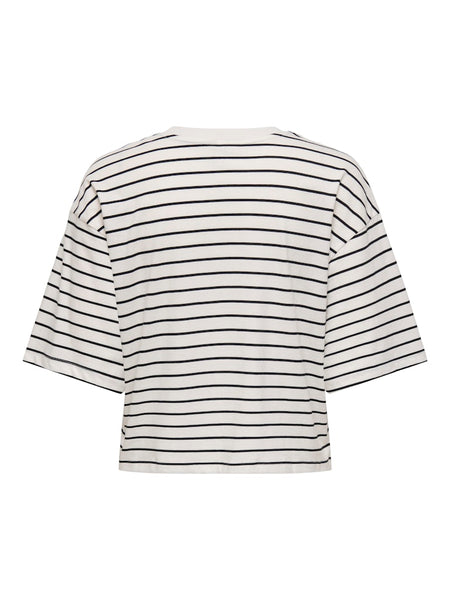 ONLY Striped Loose Fit T-Shirt in Cream