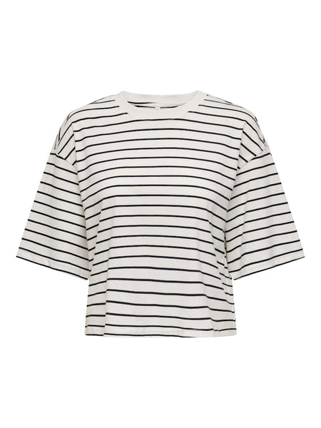ONLY Striped Loose Fit T-Shirt in Cream
