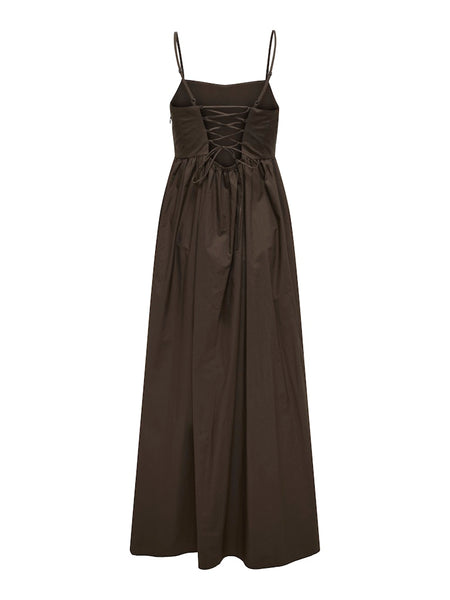 ONLY Long Sleeveless Tie Back Dress in Brown