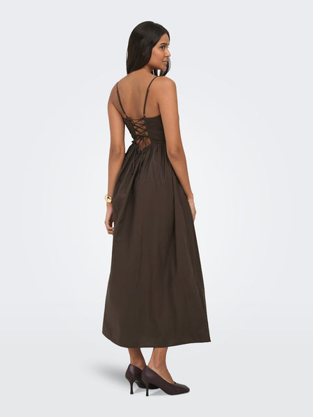 ONLY Long Sleeveless Tie Back Dress in Brown