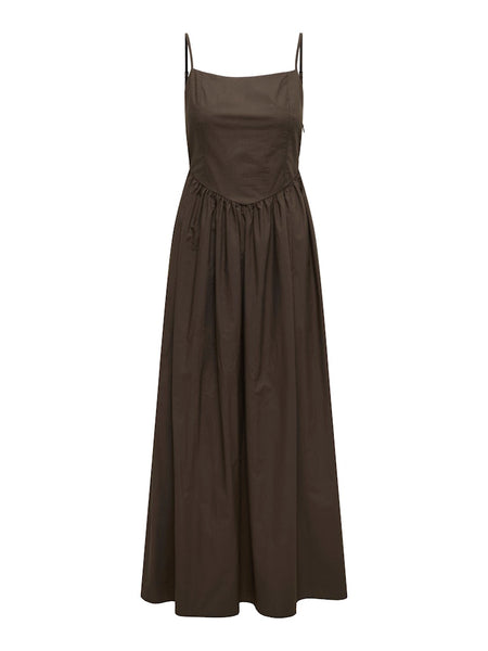 ONLY Long Sleeveless Tie Back Dress in Brown