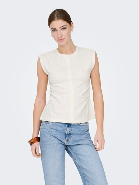 ONLY Sleeveless Ruched Top in Cream