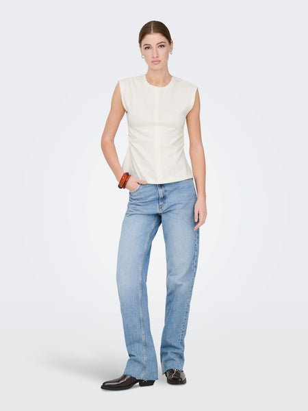 ONLY Sleeveless Ruched Top in Cream