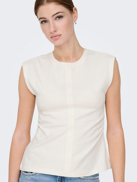 ONLY Sleeveless Ruched Top in Cream