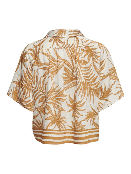 ONLY Short Sleeve Printed Palm Tree Shirt in Cream