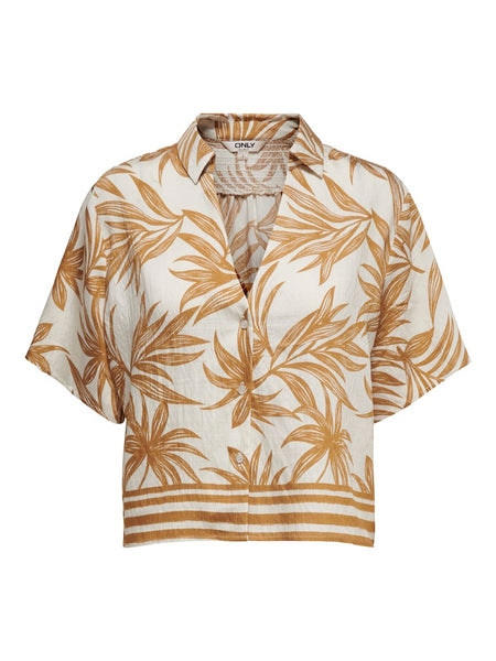 ONLY Short Sleeve Printed Palm Tree Shirt in Cream