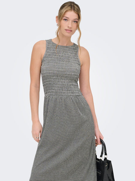 ONLY Checked Sleeveless Smock Midi Dress in Black