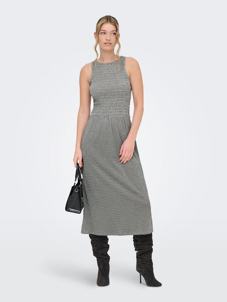 ONLY Checked Sleeveless Smock Midi Dress in Black