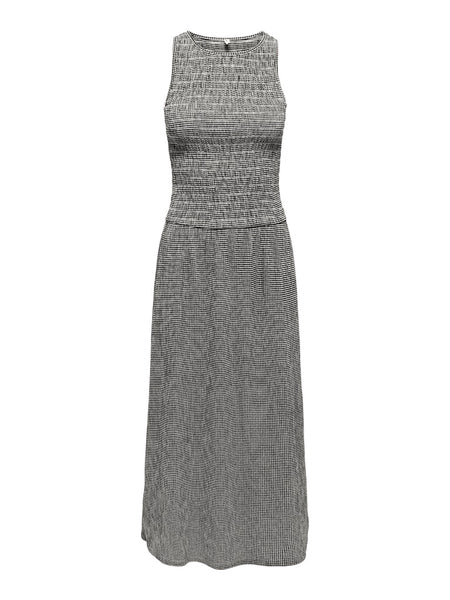 ONLY Checked Sleeveless Smock Midi Dress in Black