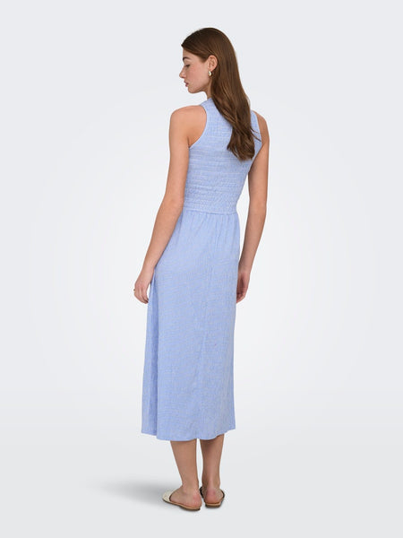 ONLY Checked Sleeveless Smock Midi Dress in Blue