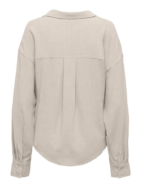 ONLY Linen Blend Balloon Shirt in Beige