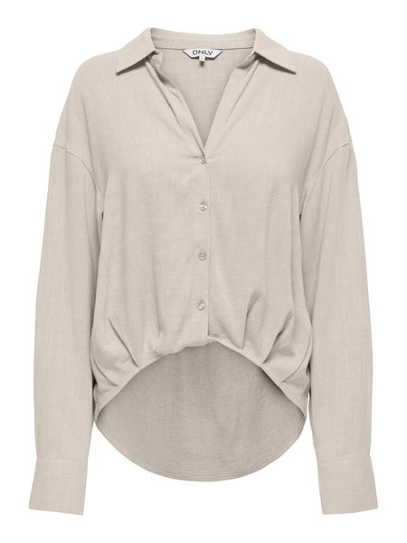 ONLY Linen Blend Balloon Shirt in Beige
