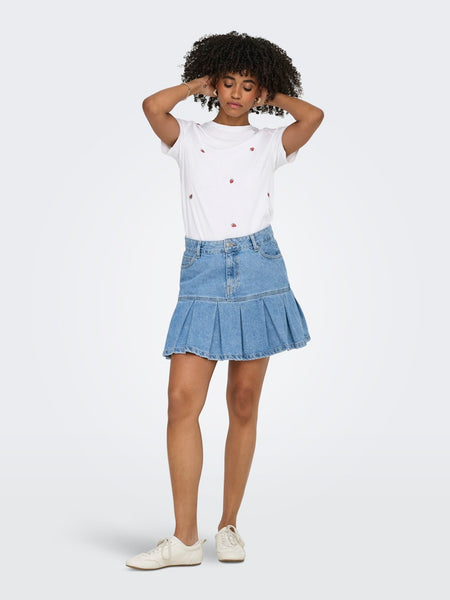 ONLY Embroidered Strawberry T-Shirt in White