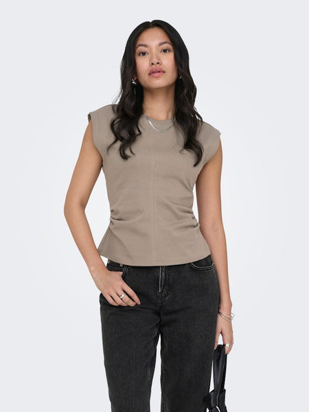 ONLY Sleeveless Ruched Top in Taupe
