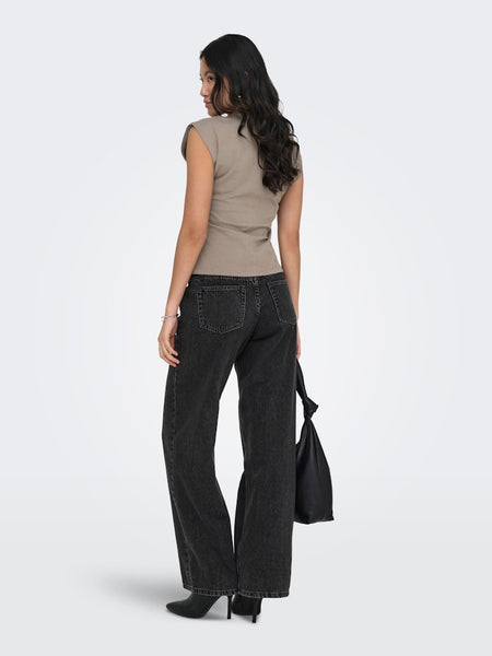 ONLY Sleeveless Ruched Top in Taupe