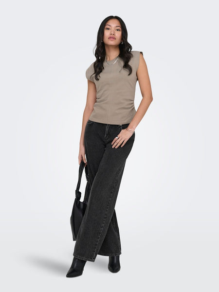 ONLY Sleeveless Ruched Top in Taupe