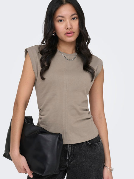 ONLY Sleeveless Ruched Top in Taupe
