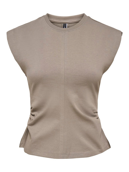 ONLY Sleeveless Ruched Top in Taupe
