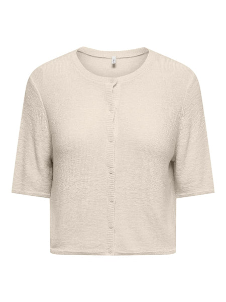 ONLY Short Sleeve Button Cardigan in Beige