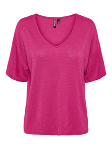Pieces Oversized Lurex T-Shirt in Pink