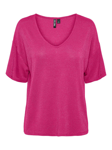 Pieces Oversized Lurex T-Shirt in Pink