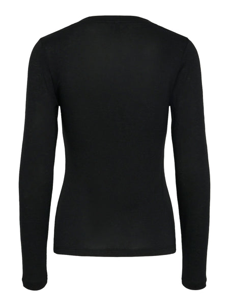 Pieces Long Sleeve O-Neck Top in Black