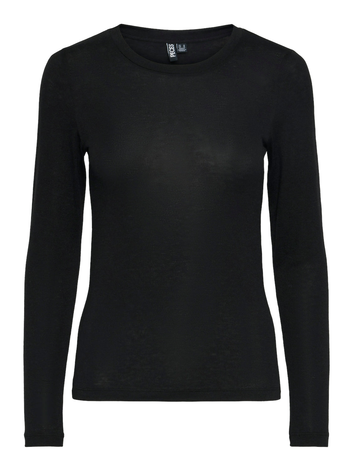 Pieces Long Sleeve O-Neck Top in Black