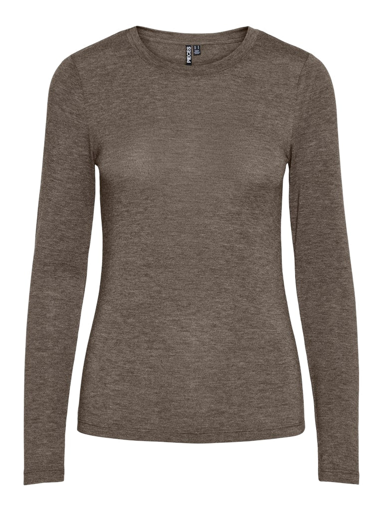 PIECES Long Sleeve O-Neck Top in Khaki