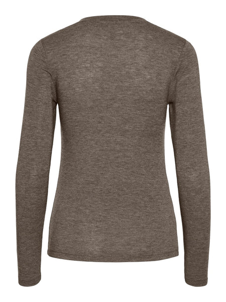 PIECES Long Sleeve O-Neck Top in Khaki