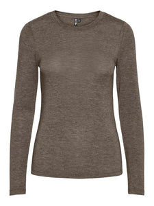 PIECES Long Sleeve O-Neck Top in Khaki